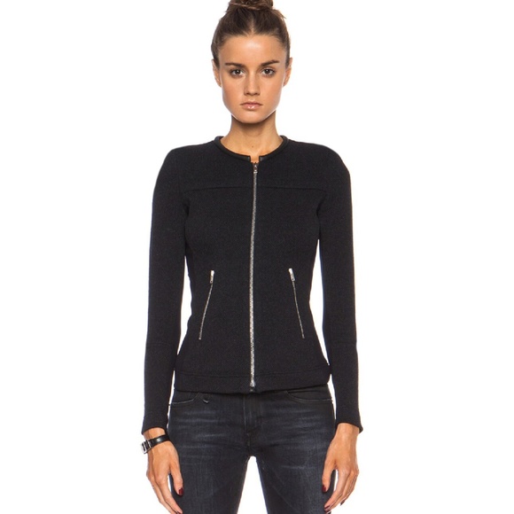 IRO Clever Dark Grey Knitted Jacket with Lambskin Trim - Picture 1 of 15